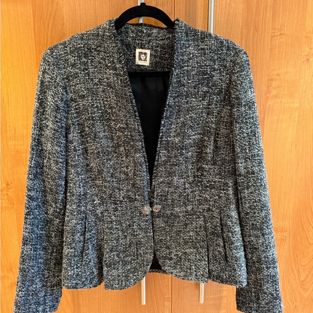 Anne Klein Metallic Tweed Blazer Jacket with Crest Buttons – Size 12